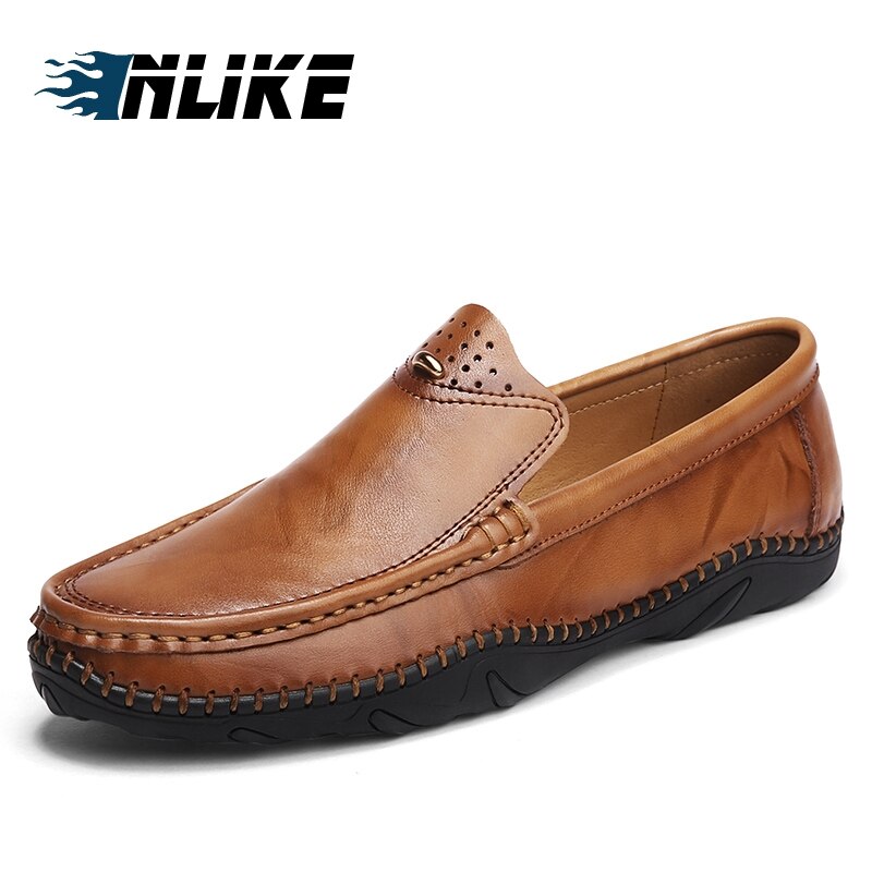 INLIKE Mens Casual Walking Shoes Cow Leather Comfortable Slip on Loafers Fashional Lightweigh for Business Dress Work Outdoor