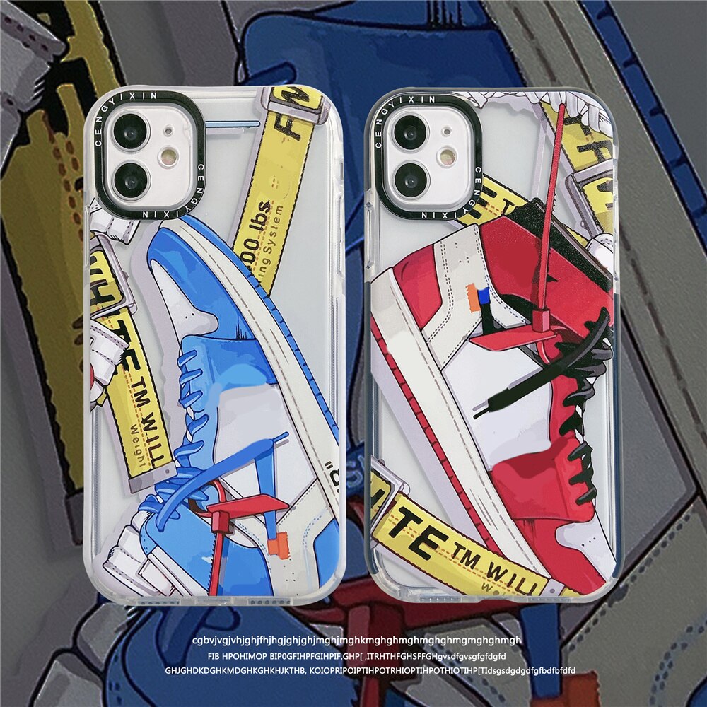 INS Fashion Sports Brand Doodle Shoes Soft Transparent Phone Case for iPhone 13 12 11 Pro Max 7 8 Plus SE2 XR X XS Max Cover
