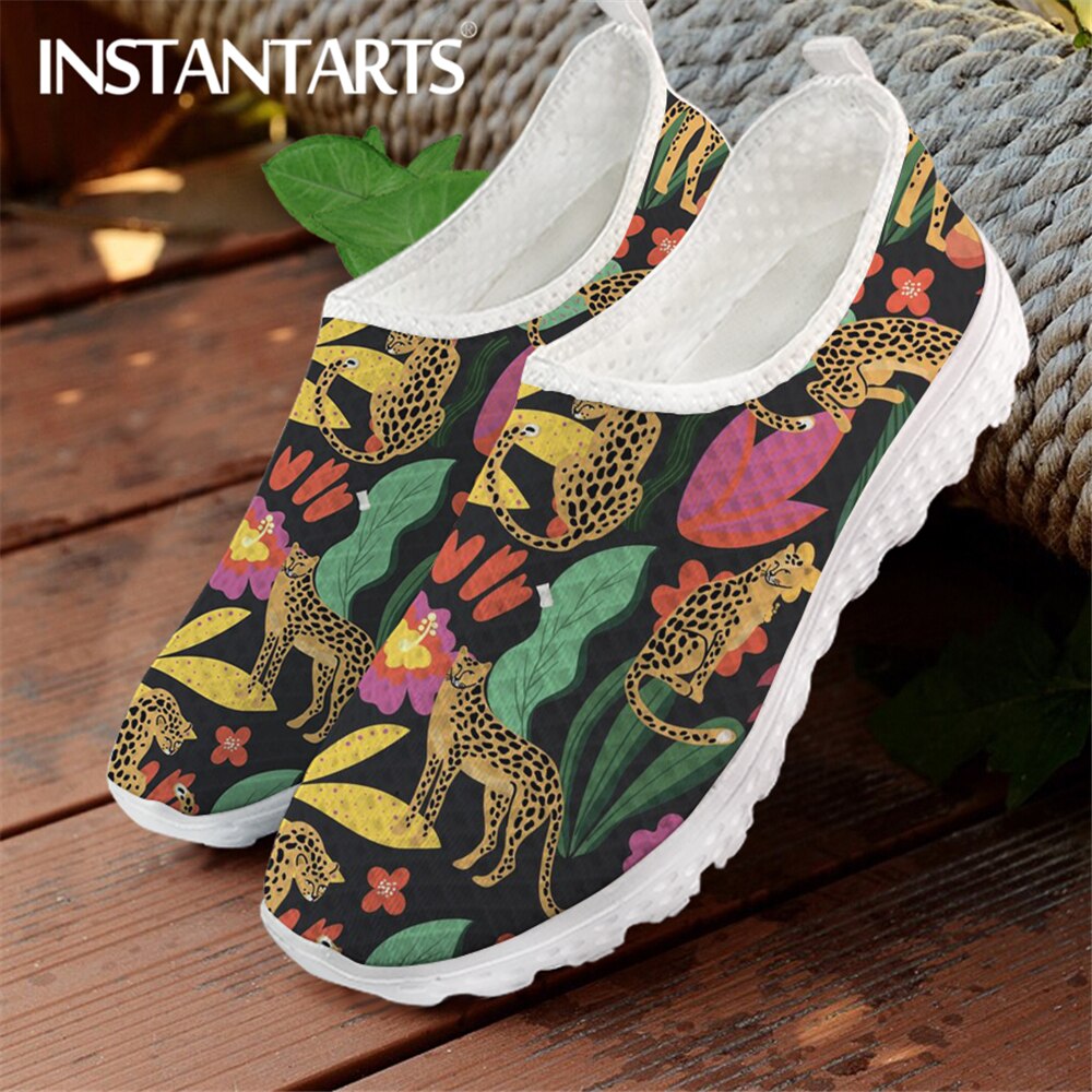 INSTANTARTS Comfort Slip-on Flat Shoes for Female Tropical Flower Leopard Cartoon Pattern Women Mesh Sneakers Shoes Loafers 2021
