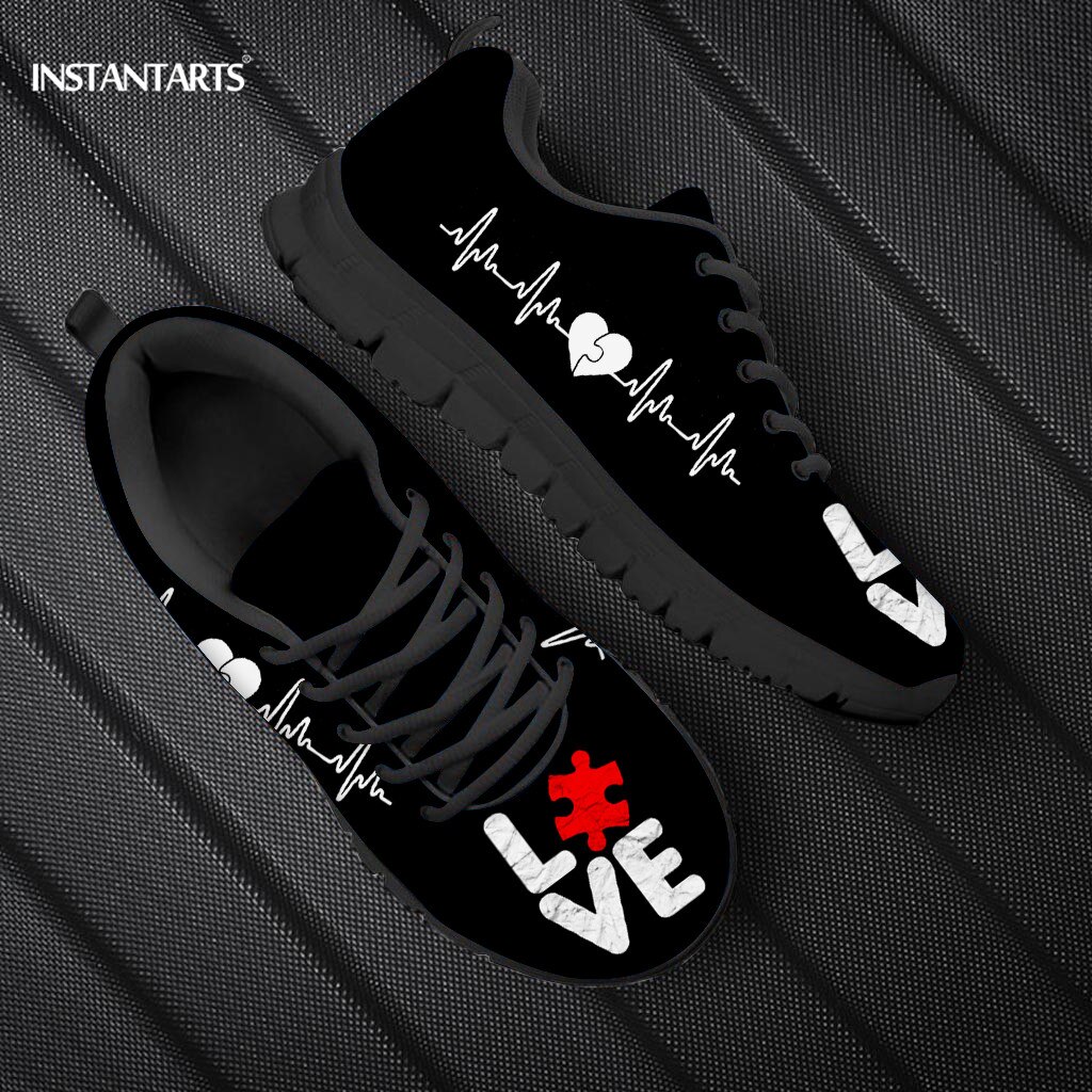 INSTANTARTS Heart Rate Love Design Casual Sneakers for Women Men Slip On Brand Design Walk Shoes Girls Flats Shoe Femme Footwear