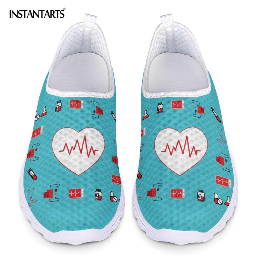 INSTANTARTS Hot Women's Shoes Nursing Heart Rate Design Mesh Flats Shoe for Women Casual Jogging Walking Sneakers Light Weight