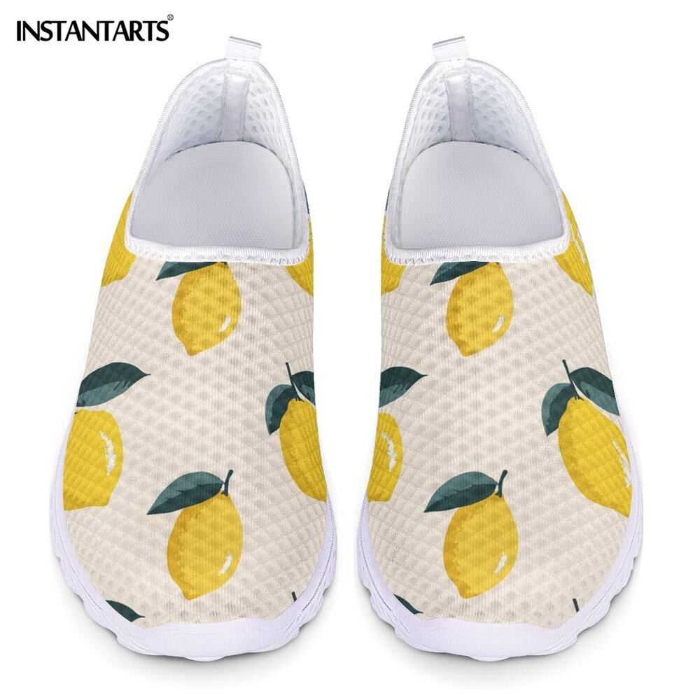 INSTANTARTS Lemon Olives Summer Style Design Women Sneakers Casual Slip On Breathable Mesh Flats Shoes Light Weight Sneakers