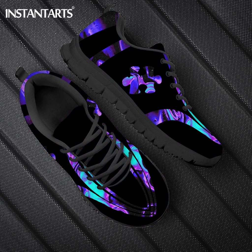 INSTANTARTS Purple Autism Geometric Printed Women's Shoes Breathable Fashion Brand Footwear Lace Up Walk Sneaker for Women Light