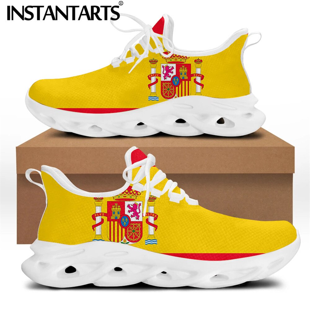 INSTANTARTS Spanish Flag Design Casual Women Shoes Flats Sneakers Breathable Ladies Walking Shoe Ladies Lace Up Footwear 2021