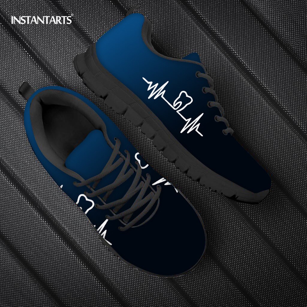 INSTANTARTS Women's Shoes Heart Rate Design Women Flats Lace Up Casual Sneakers Gradient Color Background Breathable Walk Shoe