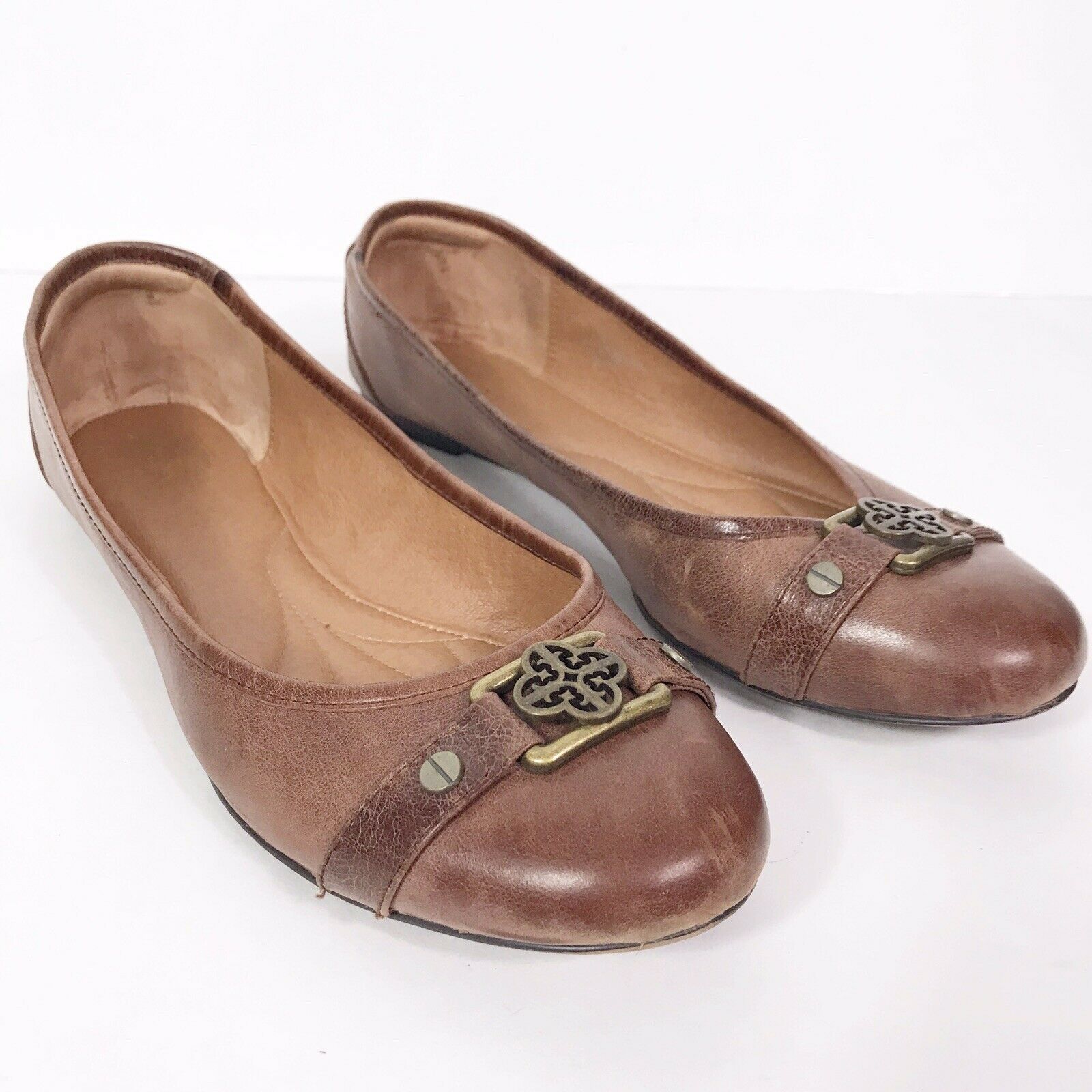Isola Brown Leather Ballet Flats Slip On Shoes Comfort Walking Dressy Size 9.5