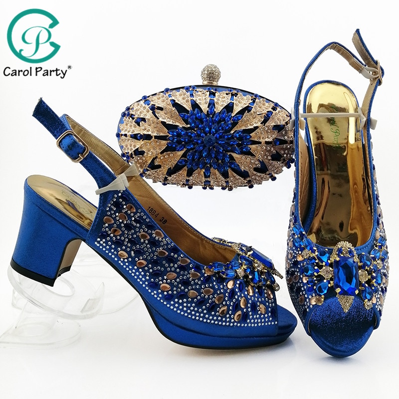 Italian New Design High Quality African Shoes And Bag To Match Nigerian Women Matching Shoes Bag Set In Royal Blue Color