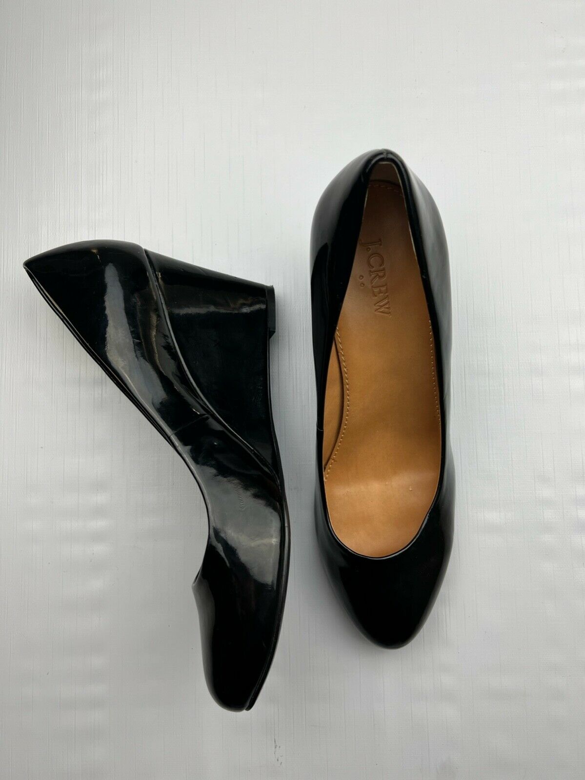 J. Crew Shoes Womens 9 Slip On Wedge Heel Pumps Black Patent Leather Round Toe