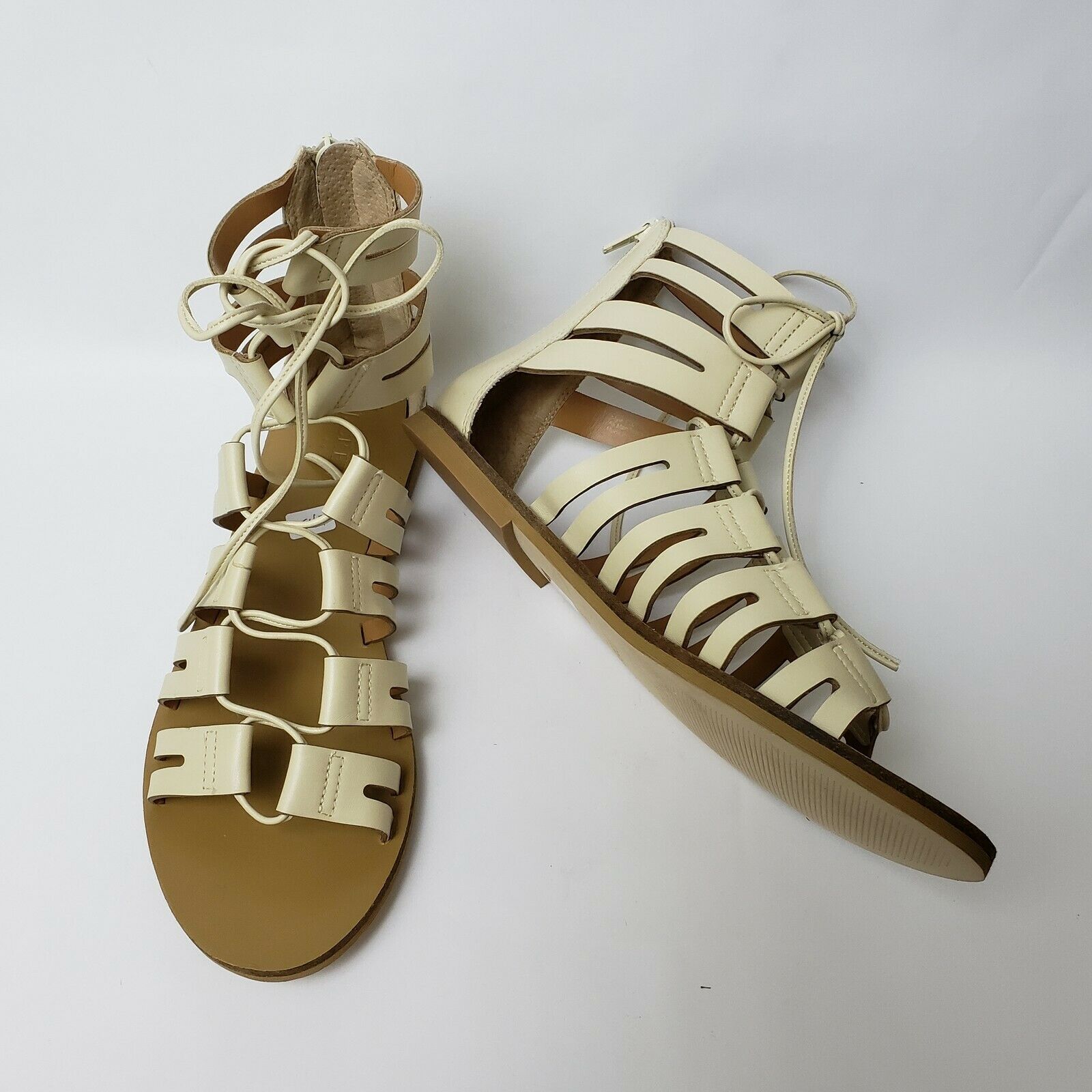 J Crew Womens Shoes Sandals Flats Back Zipper Gladiator Cream New Size US 10