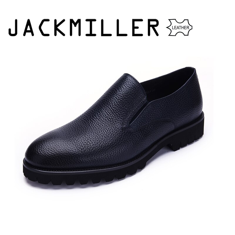 jackmiller men's formal shoes cow leather slip-on dress shoes dark navy high quality shoes men casual flexible EVA light weight