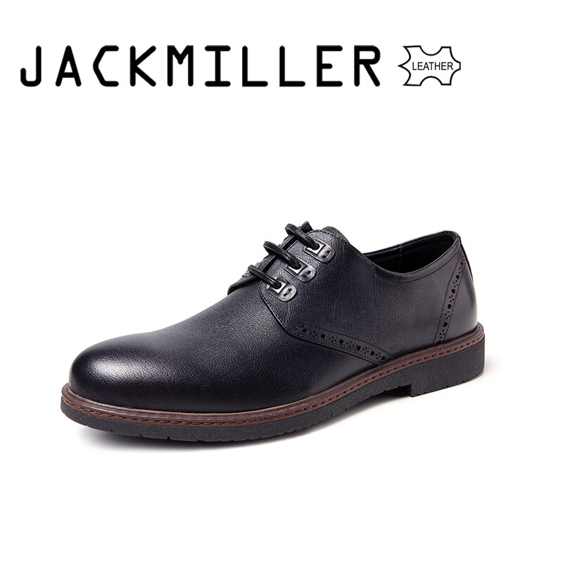 Jackmiller Top Brand Men's Dress Shoes Round Toe Men Dress Top Leather Shoe High Quality Soft Casual Flats Lace up Dark Navy