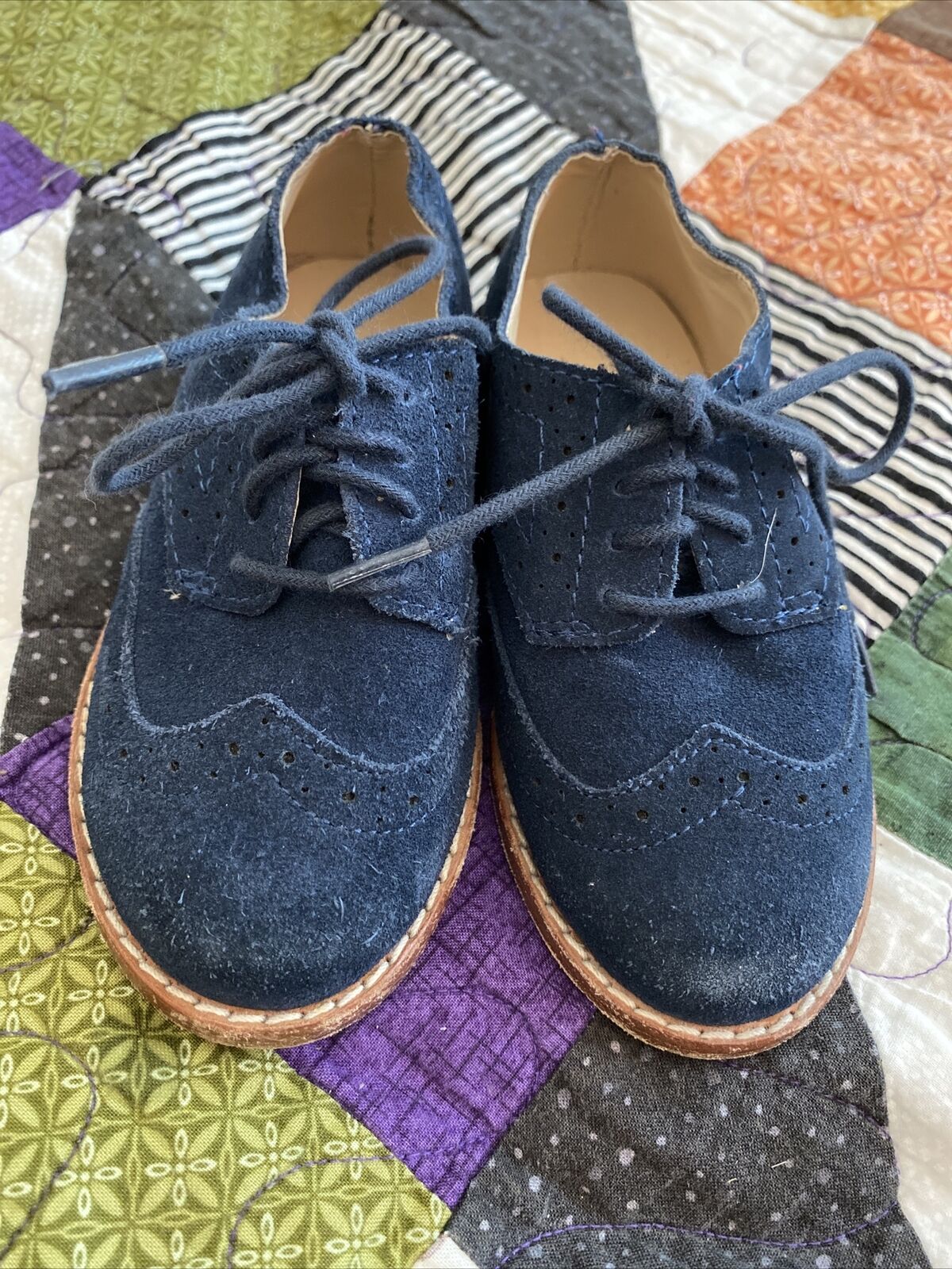 JANIE AND JACK NAVY BLUE OXFORD SUEDE DRESS SHOES - BOYS YOUTH KIDS SIZE 6