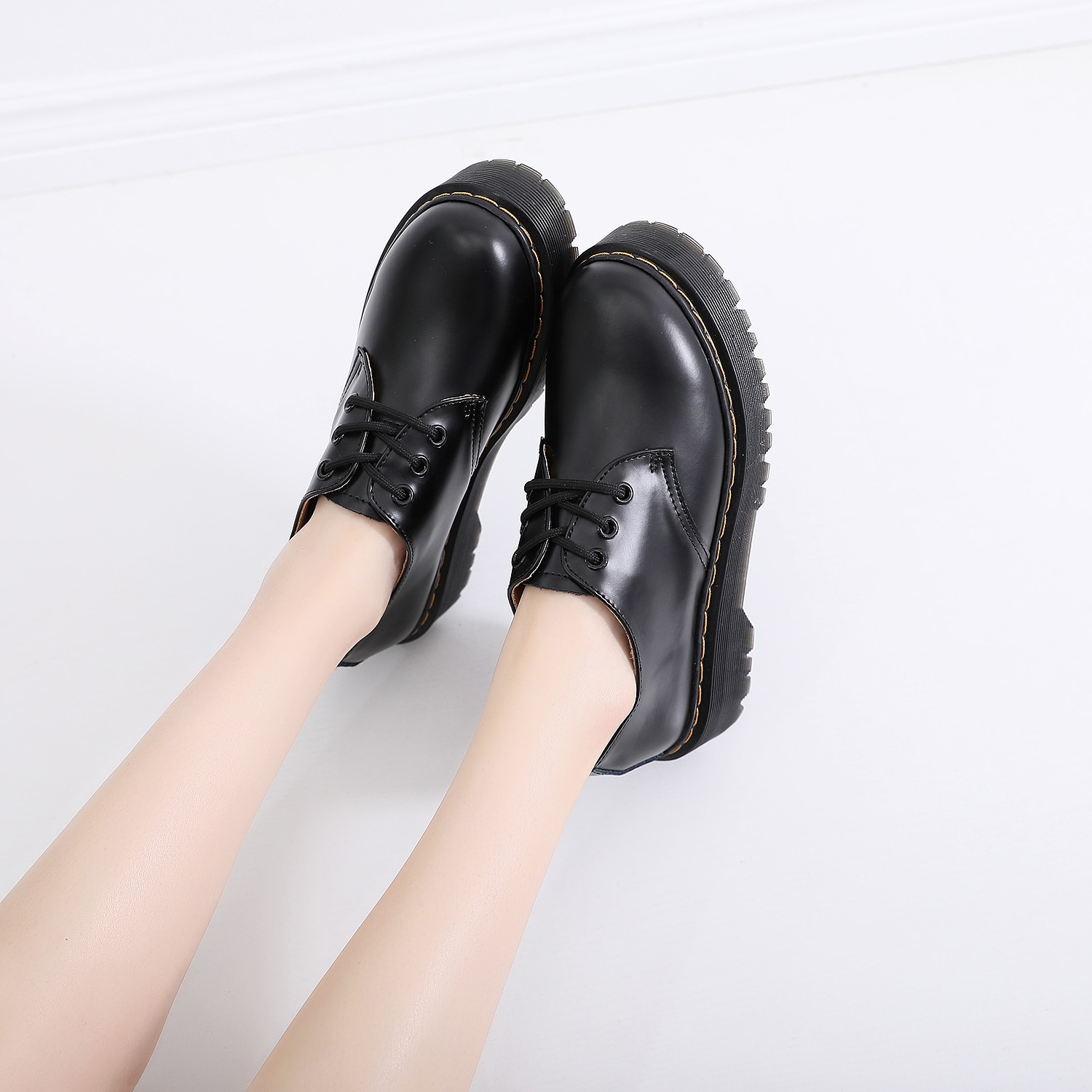 Japanese Women's Shoes Oxford Platform Shoes Casual Leather Fashion British Rubber Lady's Dress Platform Heels