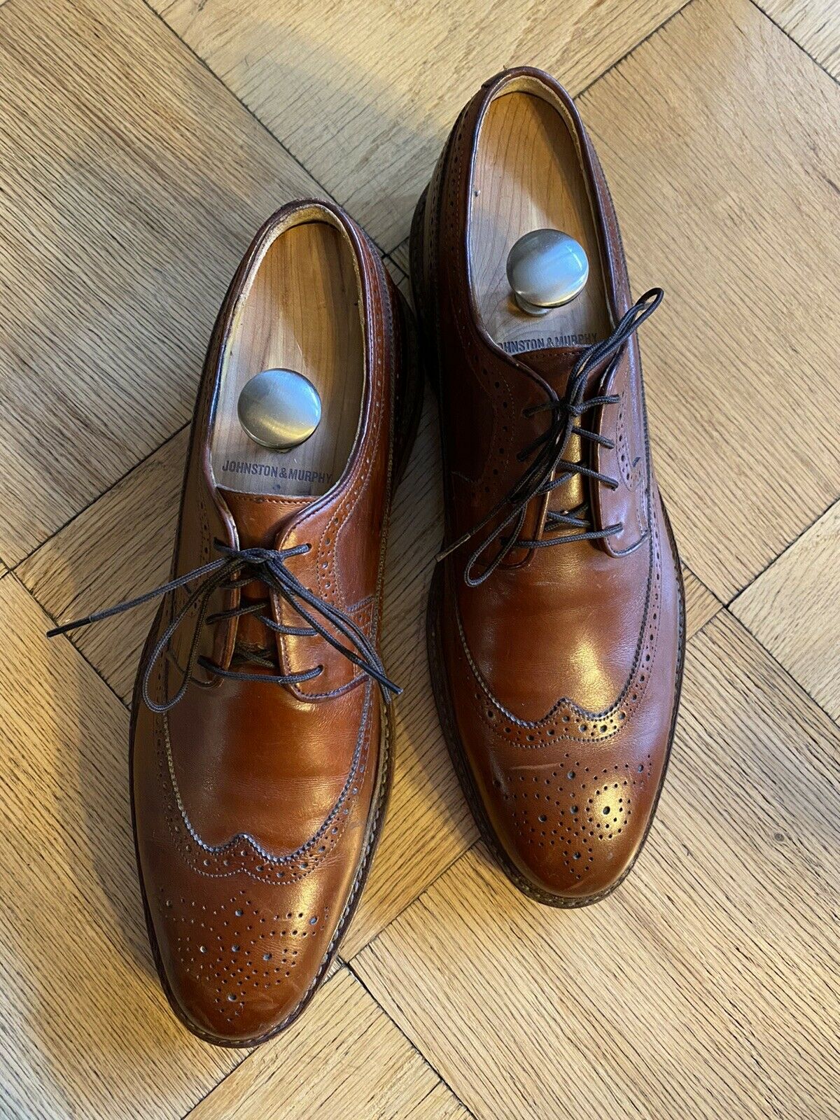 Johnston & Murphy Wingtip Dress Shoes Men’s 11 Longwing Cognac Leather