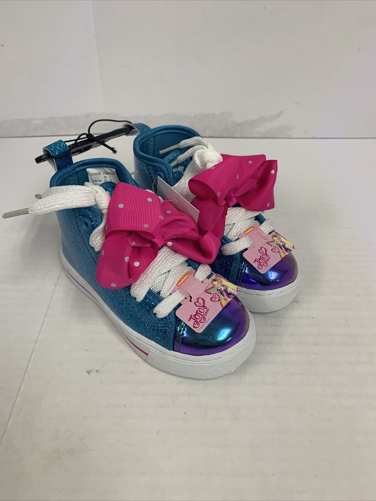 JoJo Siwa High Top Sneakers Shoes Size 9 Glitter Teal Blue w/ Pink Bow New