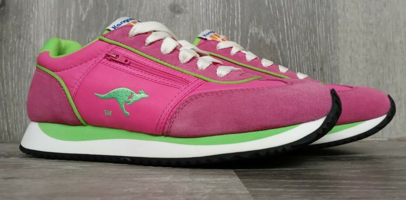 KangaROOS Women Athletic Shoes Pink Neon Green Side Pocket Zipper US Size 7.5