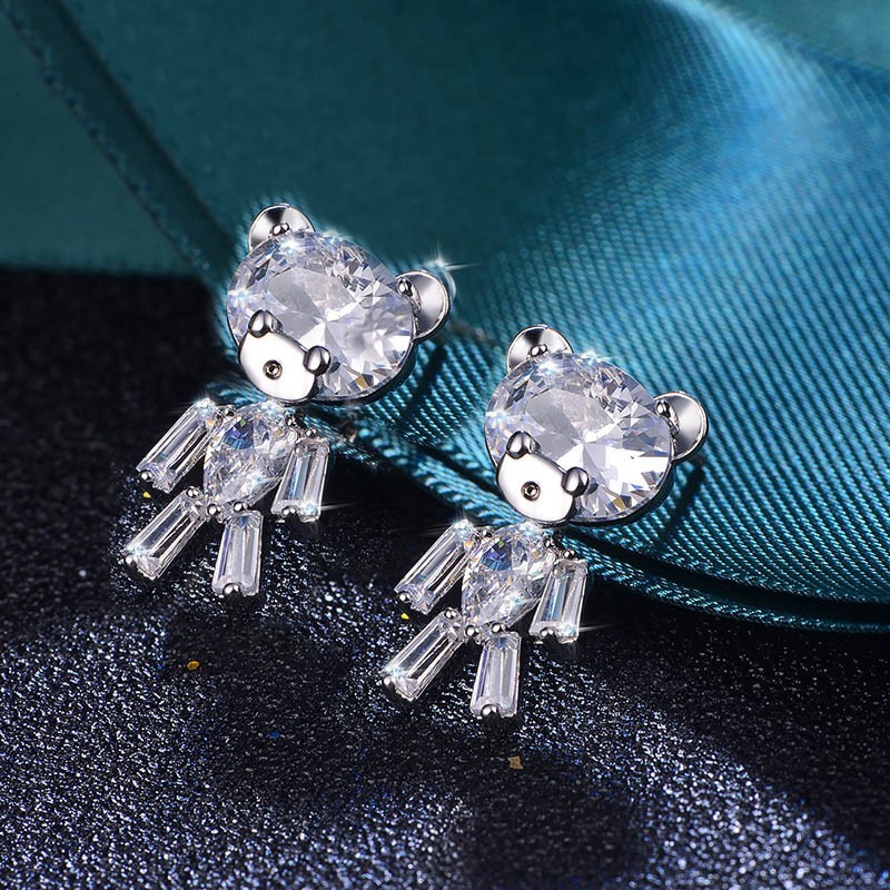 KAROPEL Cute bear Crystal Cubic Zirconia Stud Earrings for Women Girls S925 Silver Needles 2021 black friday deals