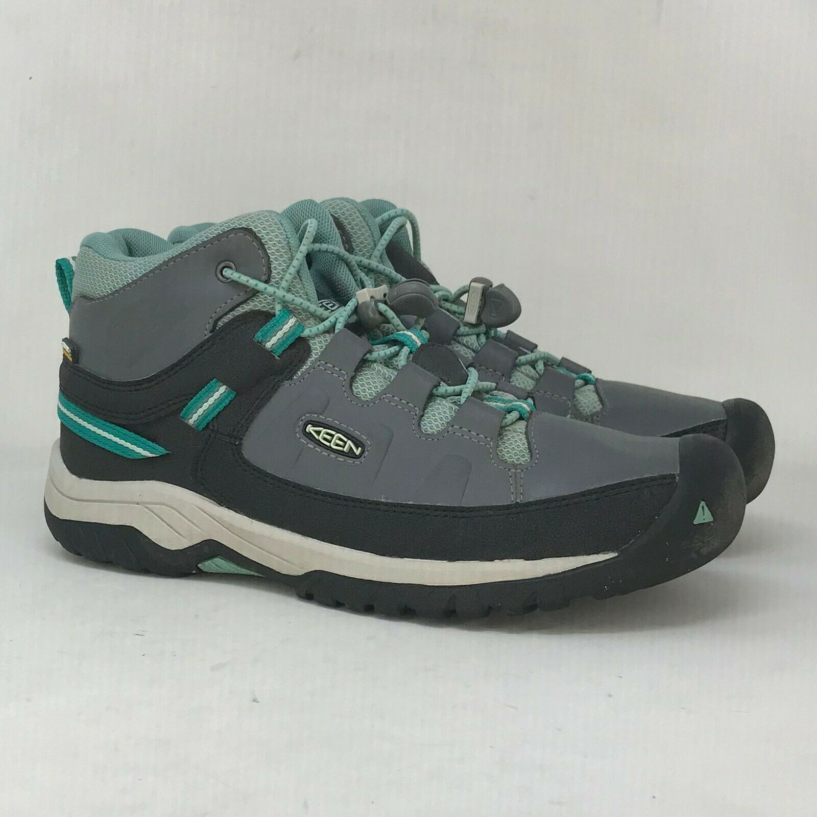 Keen Boys Targhee II 1019836 Gray Blue Black Leather Hiking Boots Ankle Size 6Y