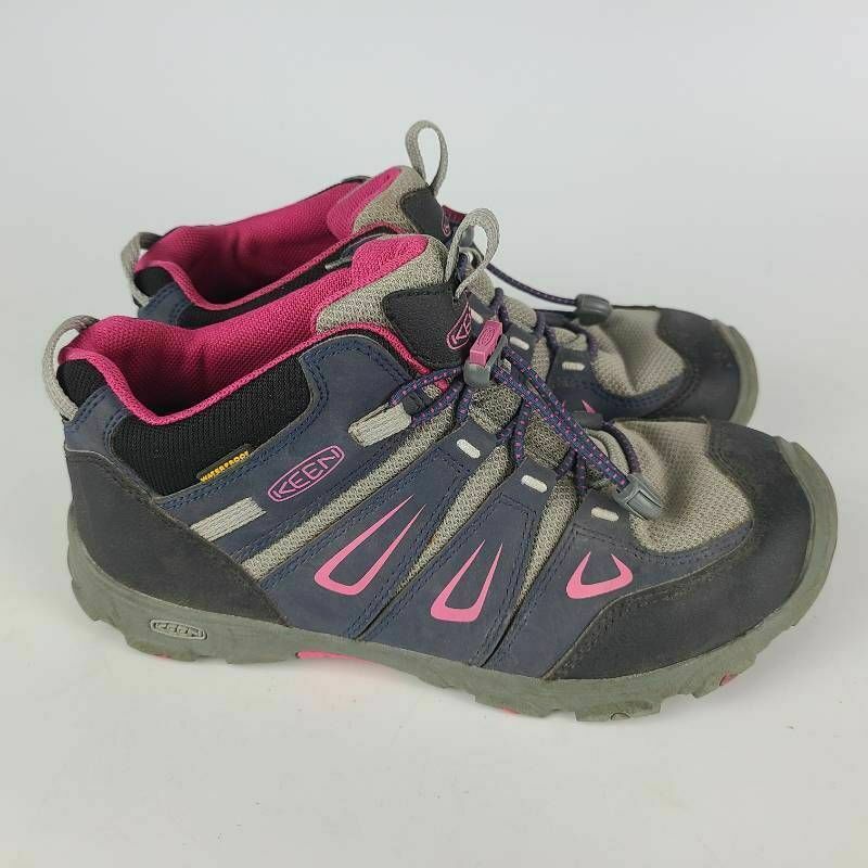 KEEN Girls Oakridge Hiking Boots Black Pink Lace Up Mid Top Waterproof 6 Y
