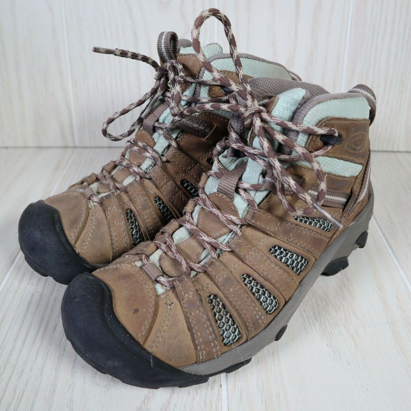 Keen Voyageur Mid Hiking Boots Brown Blue Shoes Women's Size 7 See Pics