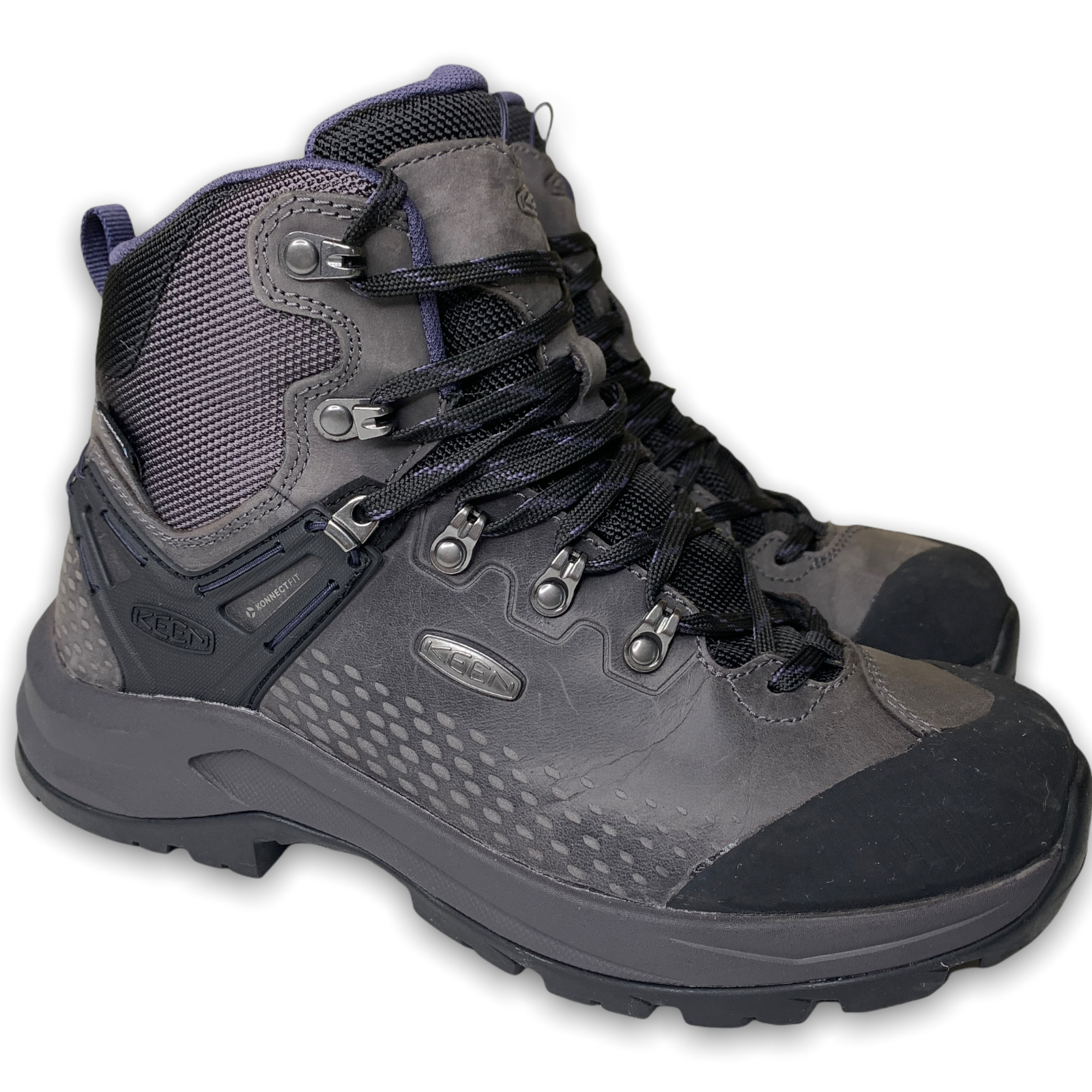 KEEN Womens Wild Sky Hiking Boots Size 7.5 Gray Black Leather Mid Top Waterproof