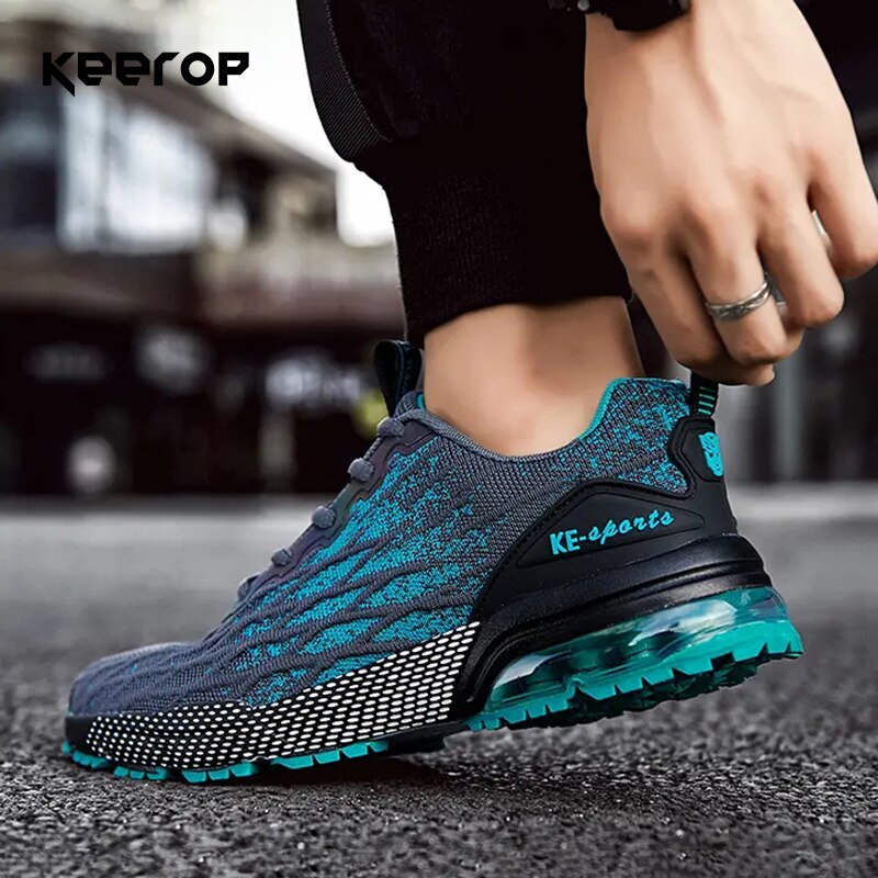 KEEROP Fashion Men Sneakers Lightweight Running Shoes Breathable Air Cushion Shoe Heel Sneakers Walking Men's Tennis Sport Shoes