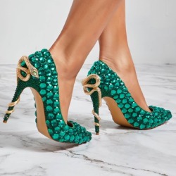 Kelly Green Rhinestone Artificial Leather Womens Dress Shoes
