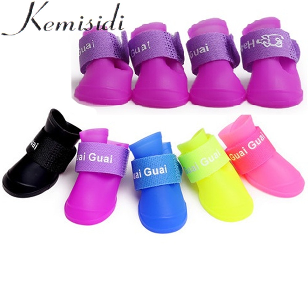 KEMISIDI 2017 Cute WaterProof Dog Shoes New Fashion Soft Environmental PU Shoes For Dog Size S-XXL Pet Rain Shoes 8 Color Choose
