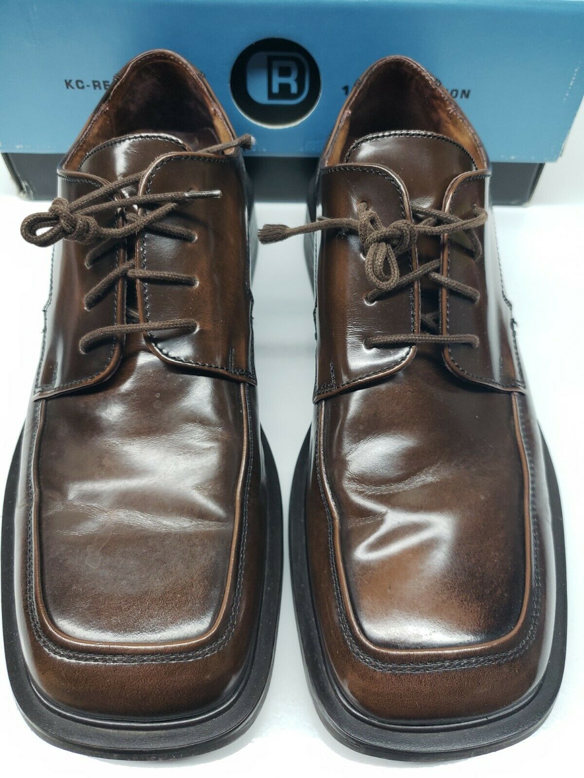 Kenneth Cole Reaction Mens Leather Lace Up Brown Oxfords Dress Shoes Sz 10.5 MED