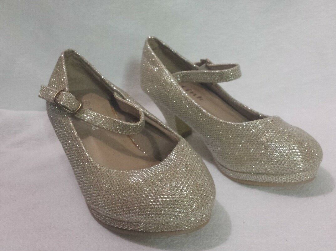 Kids Girls High Heels Shoes Dance Party Dress Shoes Champagne Twinkle Sz 12