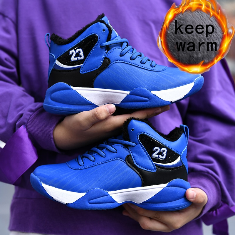 Kids Jordan Shoes New Fashion Winner Children's High-top Leather and Velvet Warm Cotton Shoes Boys Basketball Sneakers Outdoor