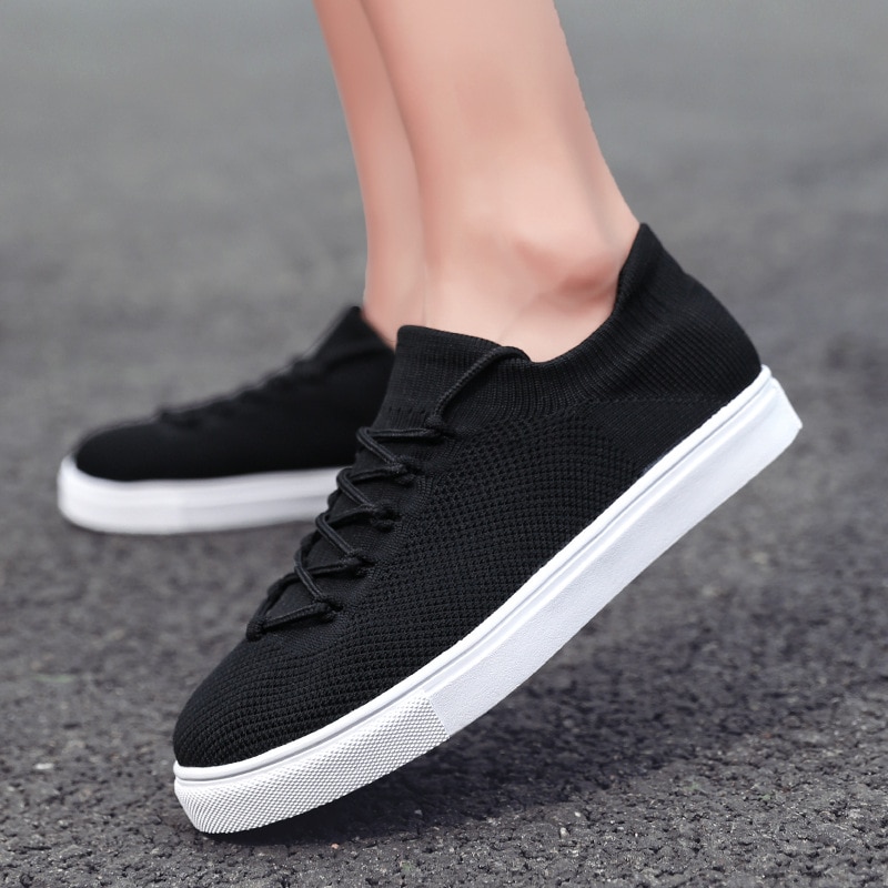 Knitting Woman Shoes New Fashion Flat Bottom Shoes for Women Sneakers Vans Solid Lace-up Sneakers Women Size 43 Women Shoes