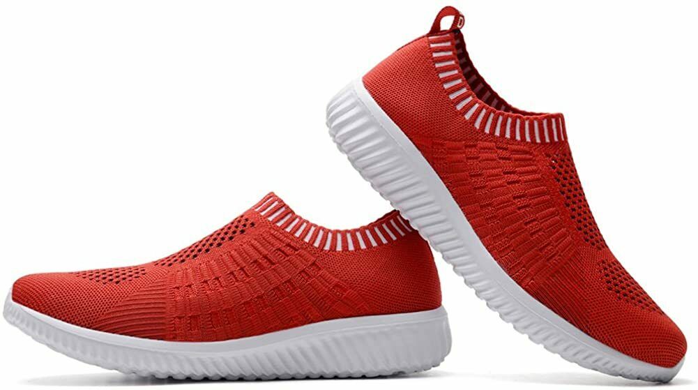 konhill Women's Casual Walking Shoes Breathable Mesh Work, 0607 Red, Size 12.0