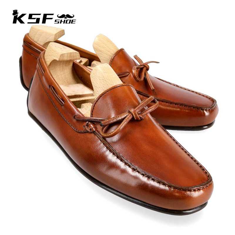 KSF SHOE Moccasins Genuine Leather Fashion Loafers Shoes Men Casual Original Designer Office Brown Dress Shoes for Men Handmade