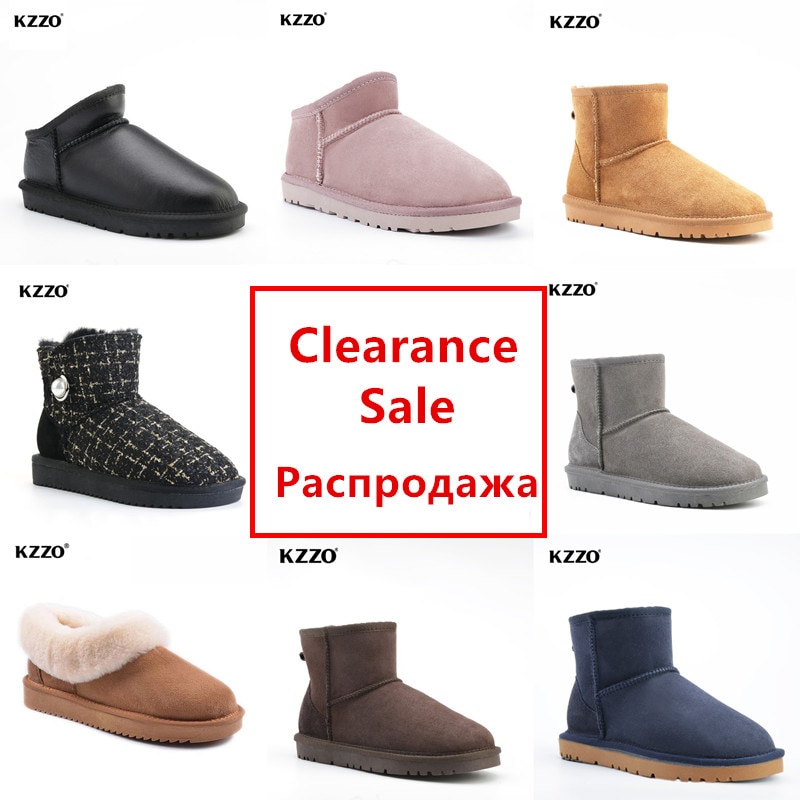 KZZO Clearance Sale Snow Boots For women Nature Wool Lined Ankle Winter boots Casual Sheepskin Leather lady shoes size 35-44