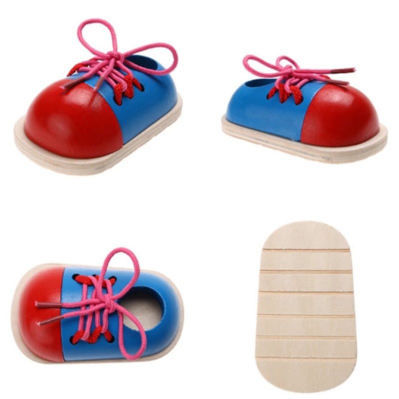 Lace-up Shoes Practice Toys for Kids Montessori Early Educational Toys 1 PC Creative Wooden Shoes Children Learning Puzzle Toys