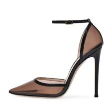 Ladies Black Clear Pointed Toe Ankle Strappy Slim Heels Dress Formal Pump Shoe L