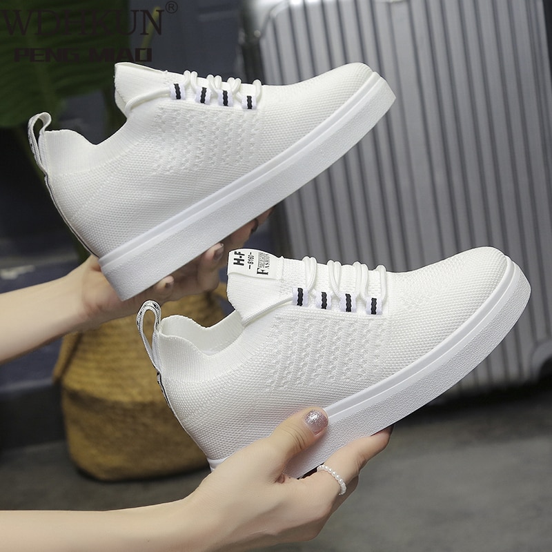 Ladies Fashion Wedge Sneakers Women Chunky Shoes Womens Sneakers 6CM Heels for Women Platform Knitted Shoes Tennis Mujer