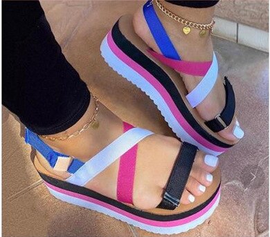 Ladies Hemp Shoes Casual Summer Sandal's Women Slip on Strap Cross Cool Girls Wedges Platform Candy Color Plus Size 2020 Open PU