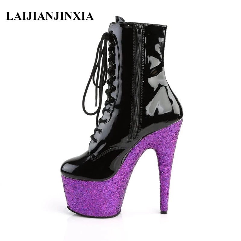 LAIJIANJINXIA 17cm High Heels Spring/Autumn Women's Shoes Round Head Sequined Vamp Ankle Boots Evening Wear High-heeled Boots