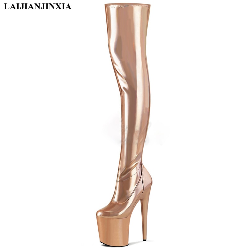 LAIJIANJINXIA New Women's Sexy Knee-Length Boots Plus Size 34-46 Boots 20cm High-Heeled Shoes 8 inch Over The Knee Dance Shoes