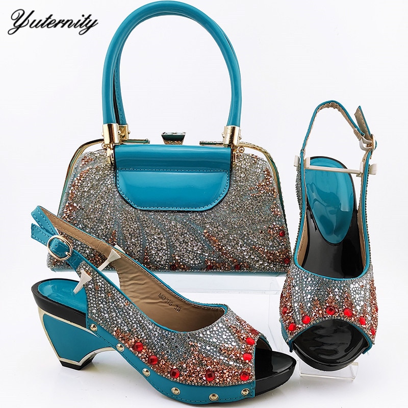 Latest Italian Woman Shoes With Matching Bags For Wedding African Rhinestone Elegant Shoes And Bags Set For Party On Sale