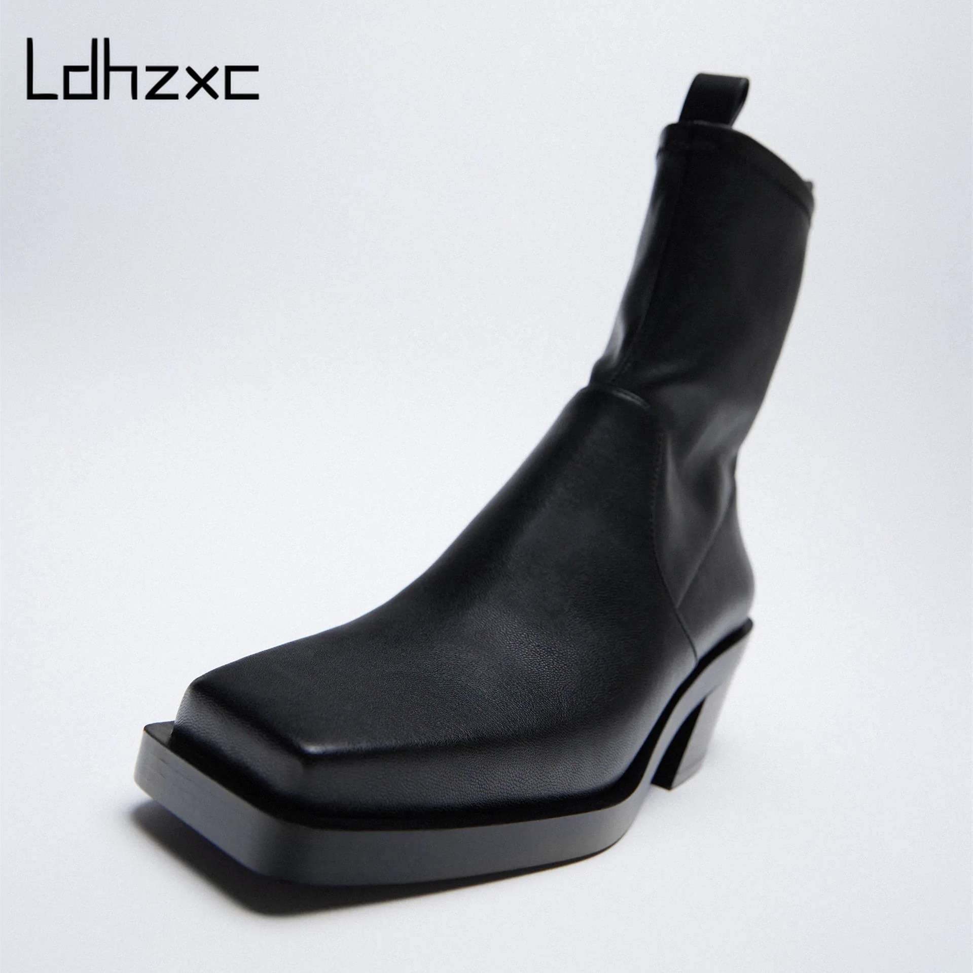 LDHZXC 2020 Elegant Women Ankle Boots platform Genuine Leather Side Thick Heels Shoes Woman Party Basic Winter Shoes