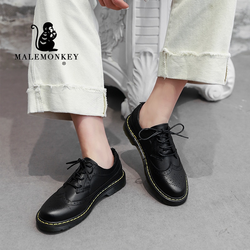 Leather Oxford Shoes Women Flat Shoes 2021 Spring Autumn Female Ballet Derby Shoes Ladies Loafers Handmade Platform Shoes Black