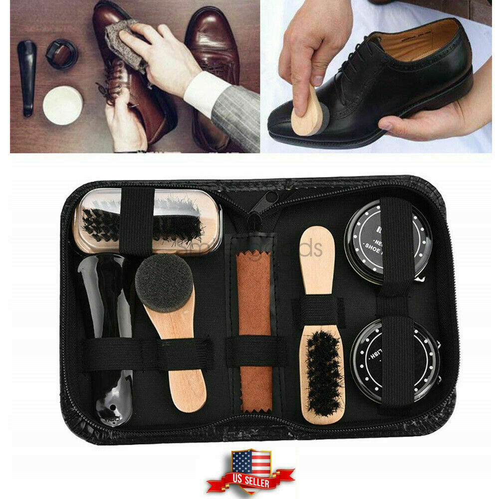 Leather Shoes Polish Shine Brush Cleaning Care Tool Set Kit For Sneaker Boot US