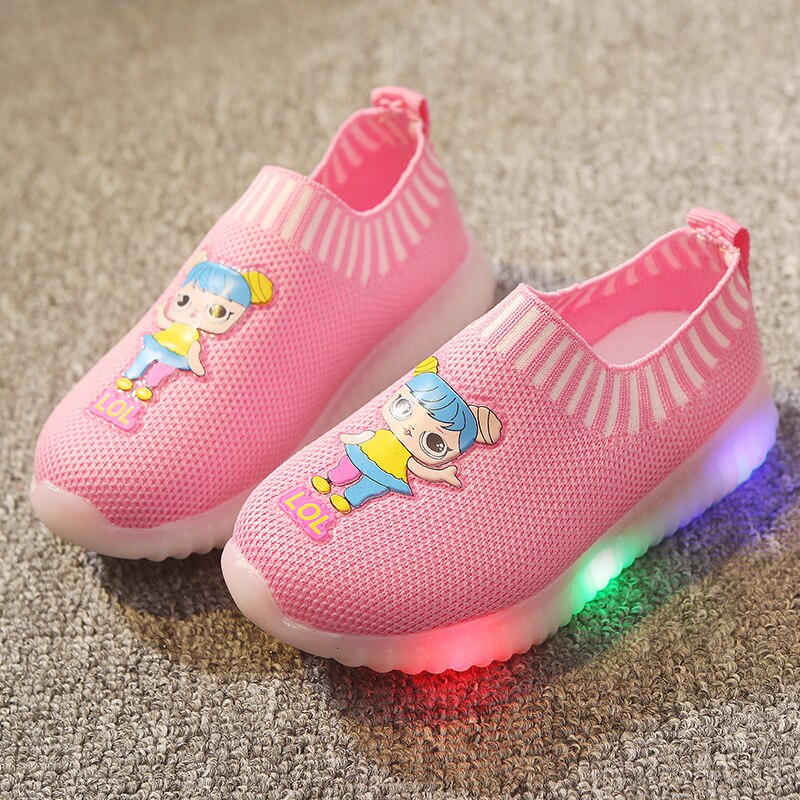 LED Little Kids Sneakers Toddler & Children Shoes Air Mesh Breathable Soft Bottom Baby Girls Sports Casual Shoes Size 21-30