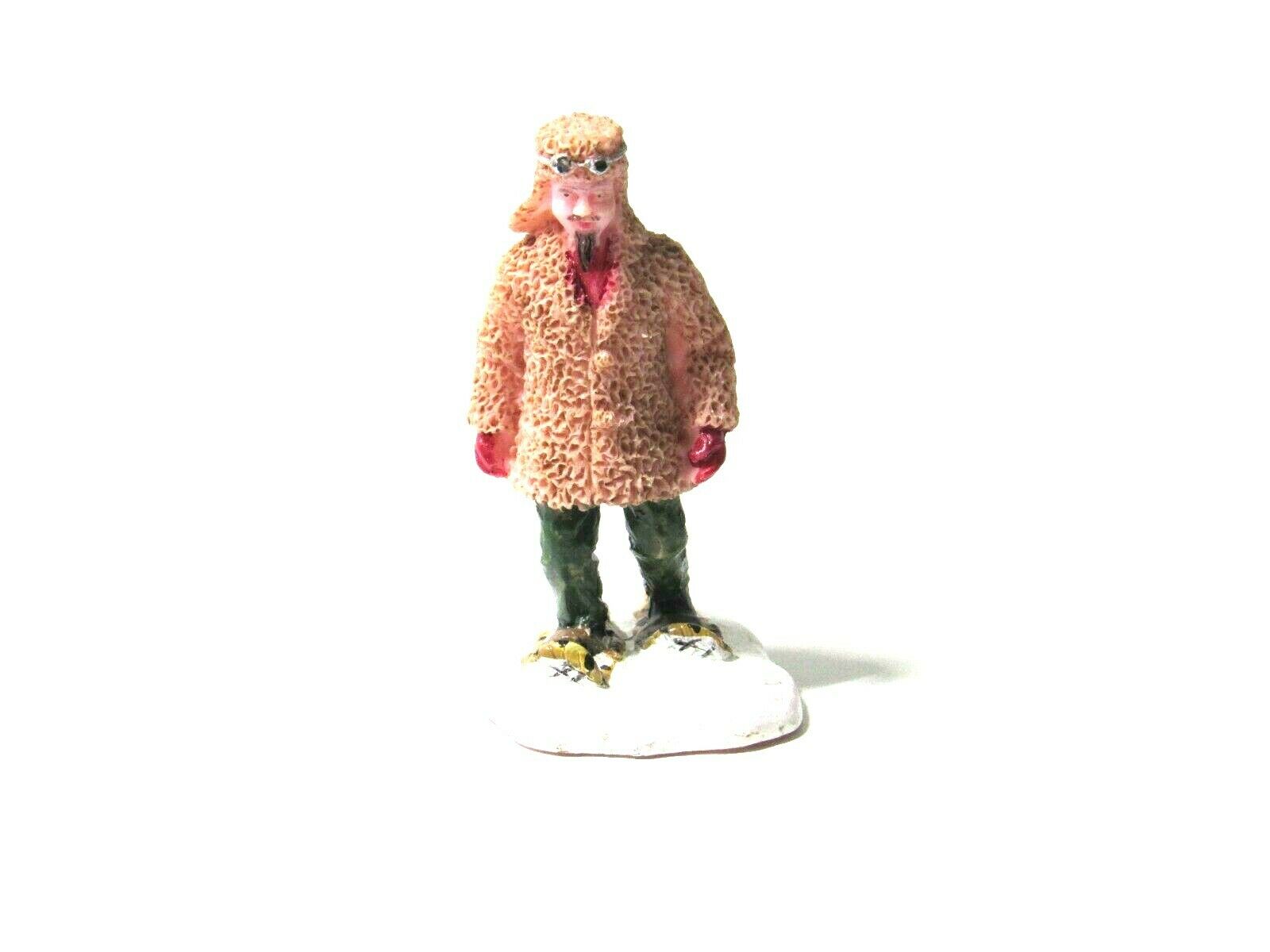 Lemax Christmas Village Figure Man Walking in Snow Shoes Fur Jacket Earflap Hat