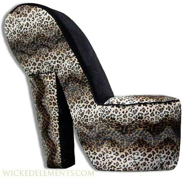 Leopard Animal Print & Wicked Black High Heel Shoe Chair by Wicked Elements