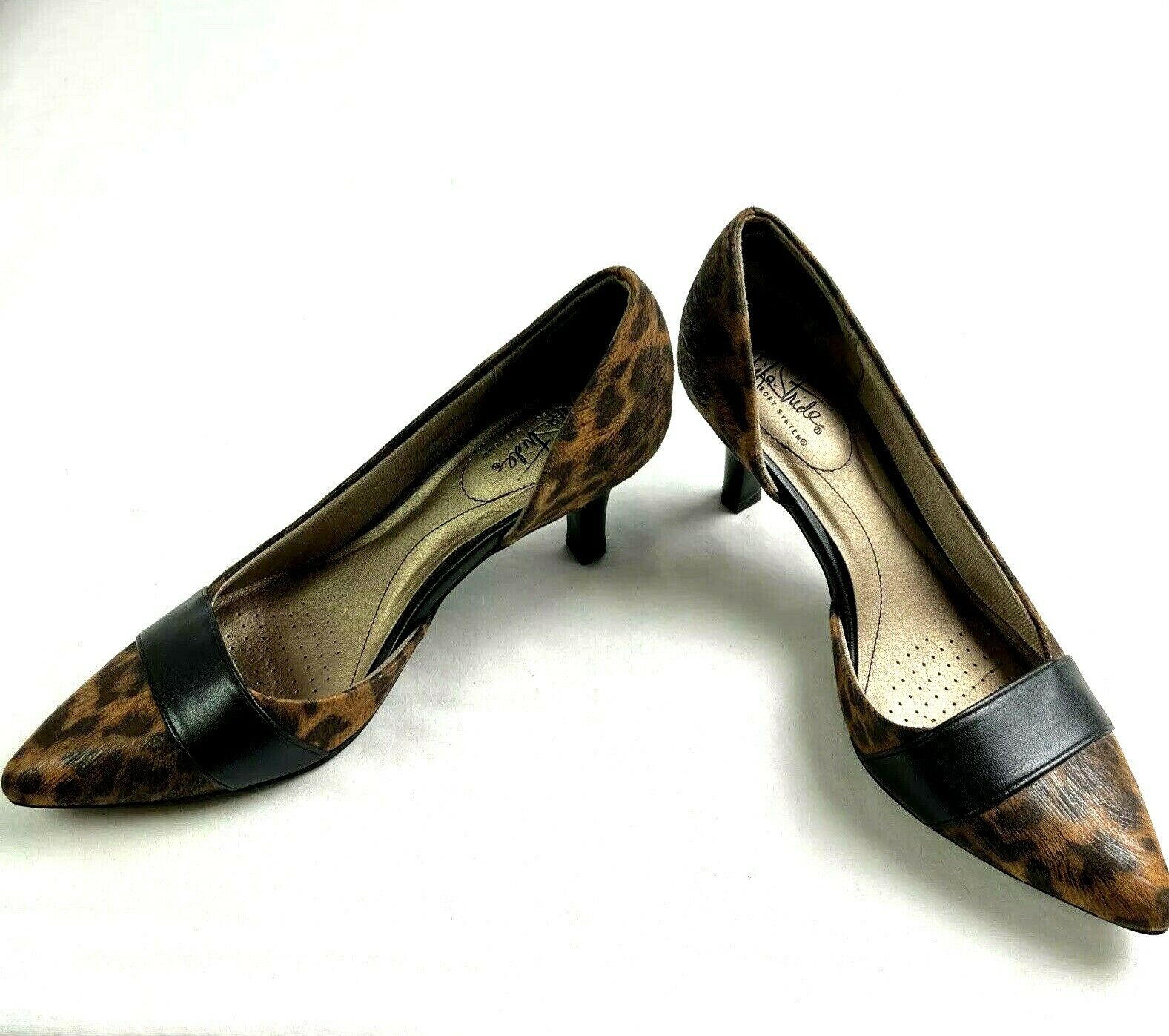 Life Stride Women's 9M Low Heel Pumps Brown Black Cheetah Shoes Dressy Business
