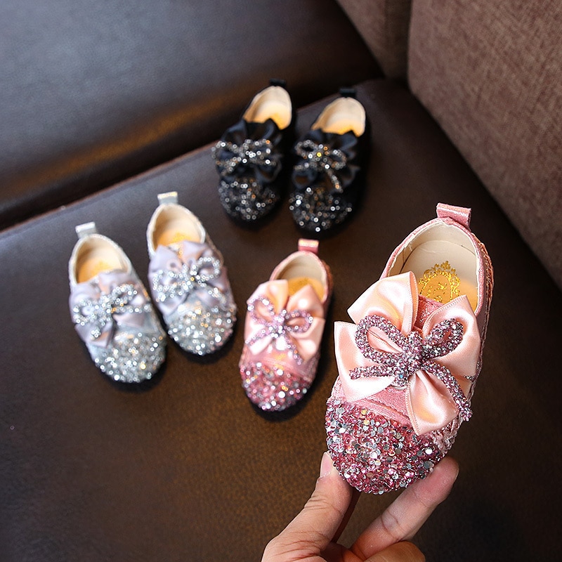 Little Girls Dress Sequins Bow Princess Party Shoe For Toddler Girl Flat Wedding Shoes Baby Kids Leather Shoes1 2 3 4 5 6 Years